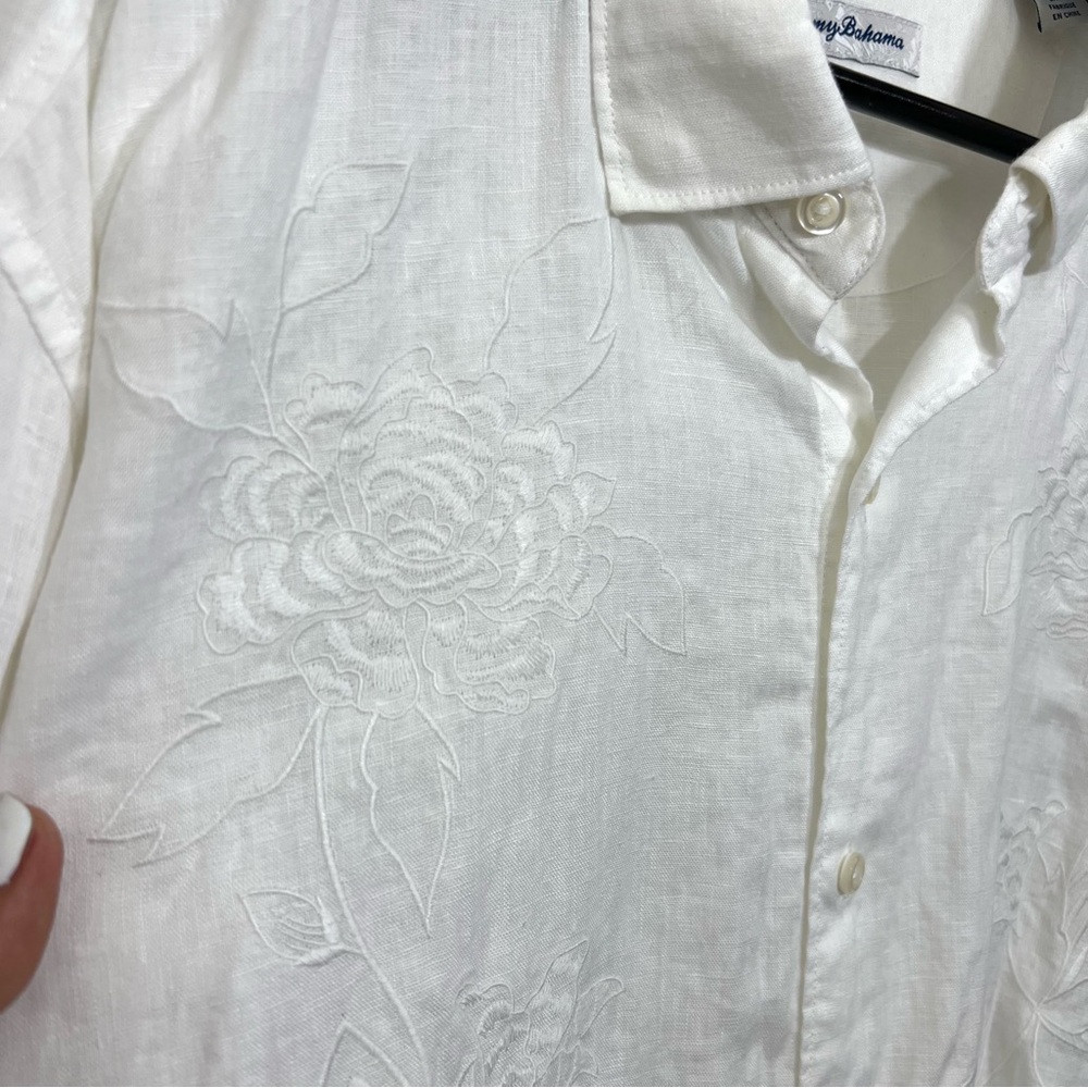 Tommy Bahama Men’s White Linen Button Down Long Sleeve Shirt Embroidered XXL - Picture 5 of 12